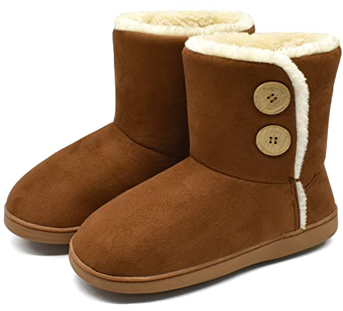 KuaiLu Chausson Montant Femmes Hiver Haut Bottes Peluche Chaud Fourrure Charentaise Fourrés Laine Doublure Bottines Pantoufle Antidérapant Marron 42-43