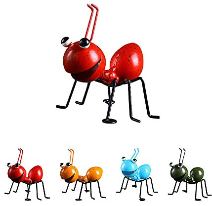 UNQLUX Garten Deko Metall Ameise Deko, Ameise Deko Garten, Garten Deko Draußen, Rasendekoration Gartenaußenwandkunst, Statue Garten, Niedliche Insekten-Hofkunst-Gartenverzierungen, 1 PCS, Rot