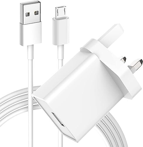 5V 2.1A USB Charger, UK Plug Kindle Charger USB Power Adapter with 5ft Micro USB Cable, Android Phone Charger for Kindle, Tablet, Security Camera and Baby Monitor (White)
