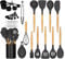 AHASON'S Silicone Cooking Utensils Set 230°C-446°F Heat Resistant Utensils,Turner Tongs,Spoon,Spatula,Brush,Whisk,with Holder Kitchen Utensil Gadgets Tools Set for Nonstick Cookware,BPA Free (Black)