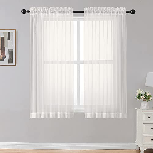 OWENIE durchscheinende Vorhänge für Wohnzimmer, 137,2 cm lang, Stangentaschen-Vorhang, durchscheinend, Schlafzimmer, lichtfilternde Voile, Vorhänge, Keller, klein, Fensterdekoration, 2 Stoffbahnen