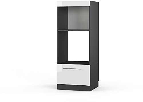 Vicco Armoire Micro-Ondes Fame-Line, Blanc Haute Brillance/Anthracite, 60 cm Ouvert