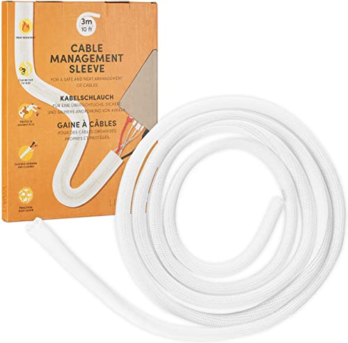 LIVAIA Kabelkanal : selbstschließender Kabelkanal weiß für besseres Schreibtisch Kabelmanagement – 12 mm bis 20 mm x 3 m Kabelschlauch weiß – zuschneidbarer Cable Protector für zu Hause und Büro…