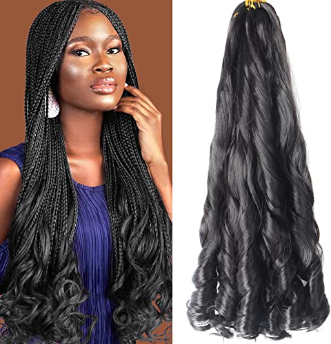 Ainimiu 8 Packs French Curly Hair 22 Inch Loose Wave Spiral Crochet Hair Black Pre Stretched Braiding (22 inch, 1B)