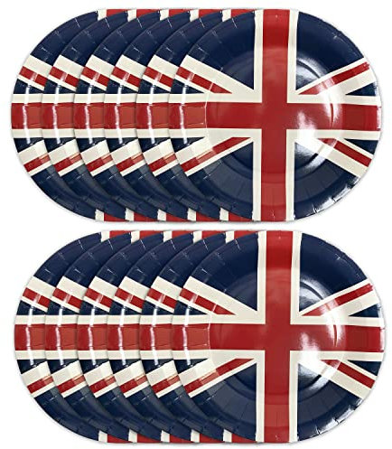 Union Jack Paper Plates, Bowls, Cups Napkins & Cake Stand Tableware (12 x Plates)