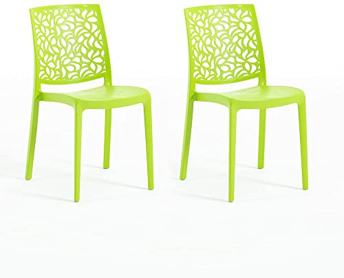 Sedie in polipropilene con fibra di vetro impilabili per interno, cucina o sala da pranzo, per esterno e giardino, sedie da bar e ristorante, design moderno - Anna (2 Sedie, Verde lime)