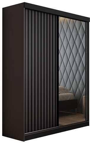 KIER FURNITURE Mehrzweckschrank Malani 138 Schiebetürenschrank - Eleganter Kleiderschrank Schrank Garderobe Spiegel - Wohnzimmerschrank Schiebetüren - Graphit Anthrazit 138x205x59 cm