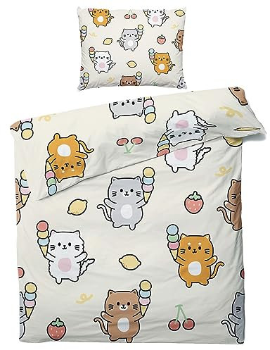 ZDABAOEC Cute Katzen Kinderbettwäsche 100x135 Mädchen, Weiche Microfaser Kinder Baby Bettwäsche 2er Set - 1 Bettbezug + 1 Kissenbezug 40x60, mit Reißverschluss, Wende Motiv
