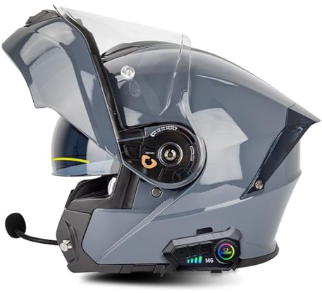 Klapphelm Motorradhelm Bluetooth Modularer Motorradhelm Integralhelm mit Anti-Fog-Doppelspiegel DOT/ECE-Zulassung mit Mikrofon für Automatische Beantwortung Integrierter Rollerhelm B,4XL