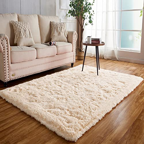 Achiiso Hochflorteppich,Teppich Weich Flauschig,Beige Anti-Rutsch Waschbarer Teppich für Schlafzimmer,Lounge,Kinderzimmer (Beige,120 * 160 cm)