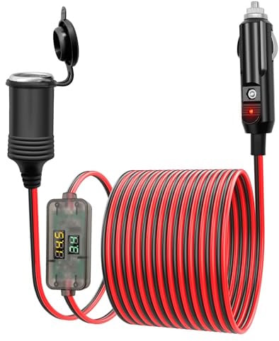 Giantdeer 4M 12V Auto Zigarettenanzünder Verlängerungskabel mit Strom und Spannungsanzeige, 12-24V Wasserdichtes Zigarettenanzünder Buchsen Verlängerungskabel, 12V Adapter Verlängerungskabel