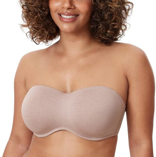 DELIMIRA Women's Strapless Bra Underwire Non Padded Minimiser Plus Size Bandeau Seamless Bra Cameo Heather 34D