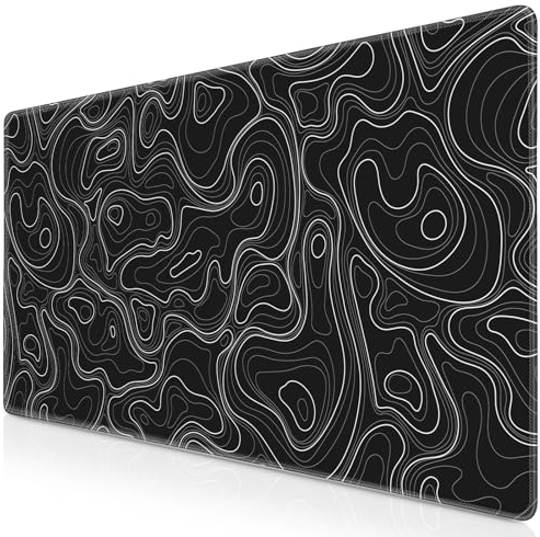 Abetcabe Gaming Mauspad XXL, Mousepad 900 x 400mm, Schwarz Topographisch Schreibtischunterlage groß Vernähte Kanten WassXerdicht Anti-Rutsch für Zuhause und Büro