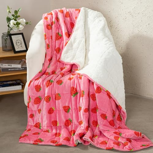 Aemicion Gewichtsdecke, 9 kg, 122 x 183 cm, flauschig, weich, warm, Sherpa, schwere Decke, Doppelgröße, Erdbeerrosa, niedliche Decke, beschwert als Geschenk für Mädchen, Frauen, Mutter, Ehefrau,