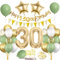 30 Geburtstag Deko Mann Frau, Luftballon 30 Geburtstag Grün Gold, 30 Happy Birthday Banner Wimpelkette, Folienballon Zahl 30, Cake Topper für 30 Geburtstag Party Dekoration