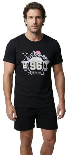 Henry Terre Herren Pyjama Set 2 TLG. Shorty Colorado 96 Übergröße Baumwolle, Farbe:Schwarz, Größe:XL