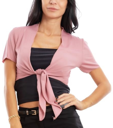 Toocool Coprispalle donna bolero cardigan maniche corte basic nodo allacciato VB-2131 [Taglia unica,rosa antico]