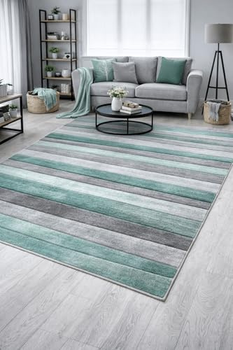 New Small Large Duck Egg Blue Silver Grey Wave Design Area Rugs Mats (120x170cm)