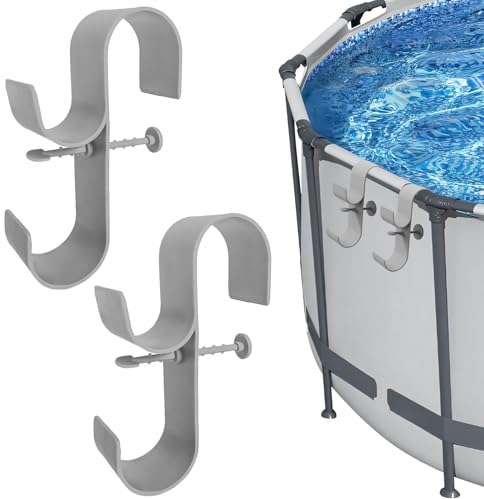 GUAHKUN Kescher Pool Zubehör Halter, 2Pcs Halterung Käscher, Aufbewahrung Poolkescher, Laubrechen, Poolside Pool Leaf Skimmer Net Holder (Grau)