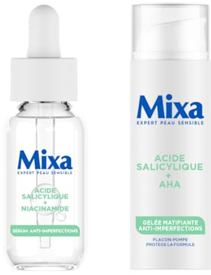 Mixa Anti-Unreinheiten Gesichtspflege Duo: Salicysäure & Niancinamid Serum 30ml gegen Unreine Haut + Mattierende Gel Creme 50ml
