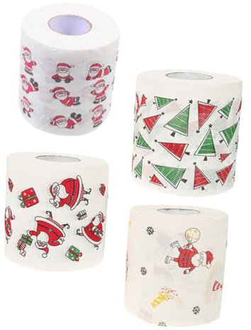 Anneome 4Rouleaux Papier Toilette Imprimés Noël Lot de Décoratifs avec Motifs de Noël pour Salle de Bain pour Fêtes et Décorations Festives