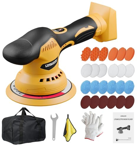 LotaTools Car Detailing and Polishing Compatible with Dewalt 20V Battery, 5500 RPM Dual-Action Polisher with 6 Variable Speeds