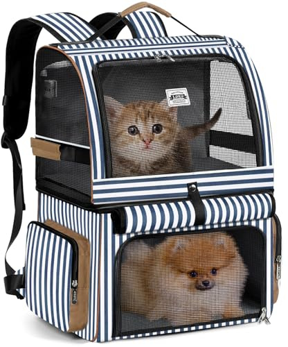 Lekesky Katzenrucksack-Tragetasche für 2 Katzen, Doppel-Fach-Haustier-Tragerucksack für zwei kleine Katzen oder einen mittleren Hund, Katzentragerucksack Hundetragerucksack passt bis zu 10,9 kg