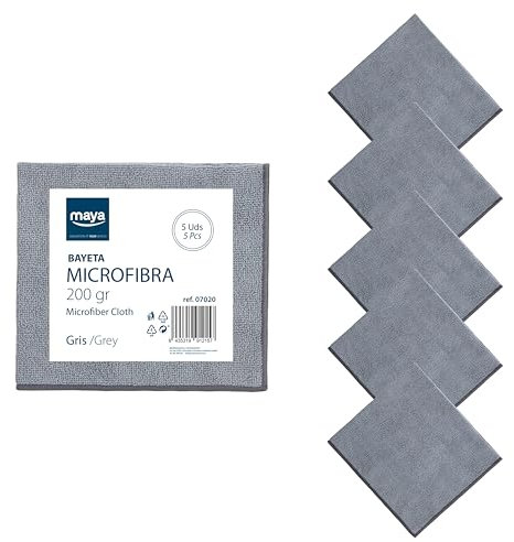 Maya Bayeta Terry 200G. Limpieza Eficaz y Sin Marcas. 100% Microfibra. para Todo Tipo de Superficies. Pack de 5 Unidades (Gris)