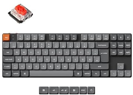 Keychron K1 Max TKL Kabellose mechanische RGB-Tastatur, deutsches DE-ISO-Layout, Bluetooth/2,4 GHz/kabelgebunden QMK/VIA programmierbar mit Low-Profile-Gateron-Rot-Schalter