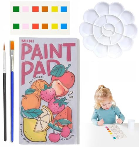 SEAHUI Mini bloc de peinture, livre de peinture aquarelle de poche avec 2 pinceaux et palette, ensemble de peinture de voyage portable pour enfants et adultes fournitures de dessin