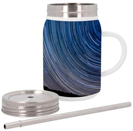 Mug Isotherme en Inox avec Couvercle et Paille - le temps passe sous les etoiles - 500 ml - Tasse Thermo