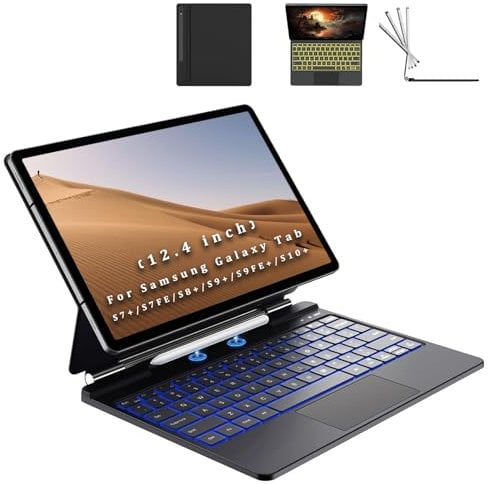 accrosoo for Samsung Galaxy Tab S10+ Plus/S9+ Plus/S9 FE+ Plus/S8+ Plus/S7+ Plus/S7 FE 12.4 Tablet Keyboard Case,Magnetic Floating Cantilever, Multi-Function Touchpad,7 Backlits,S Pen Holder,Black