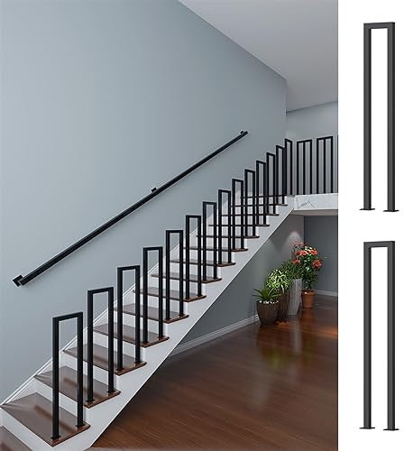 Eckiger schwarzer Schmiedeeisen Outdoor Handlauf für Stufen und Treppen ideal für Gartenhäuser Terrassendielen Terrasse Balkon Innen und Außen U-förmiges Design 2 Stück Verschiedene Größen wählbar