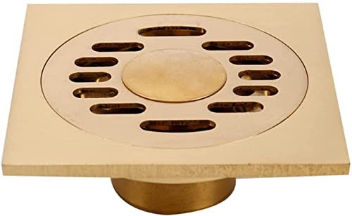 4-Zoll-Duschbodenablauf Messing-Duschablauf mit Abnehmbarer Abdeckung, Gitterrost, quadratischer Bodenablauf mit Haarsieb für Küche, Waschraum, Garage und Keller, Gold (Weiß: B-1)