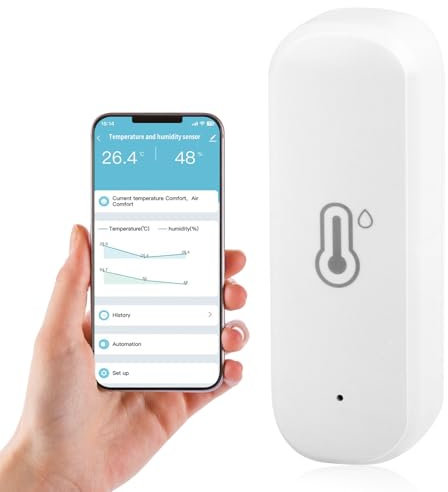 WiFi Humidity Temperature Monitor, Smart Life Hygrometer Thermometer Sensor with Remote App Notification Alert, Work with CozyLifeApp, Compatible with Alexa (1-pack)