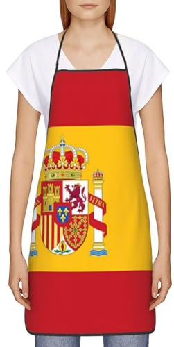 Hceaatb Delantal resistente a las manchas con la bandera de España, unisex, impermeable, para cocinar, hornear, cocina, restaurante, delantal pintado a mano, blanco, Taille unique