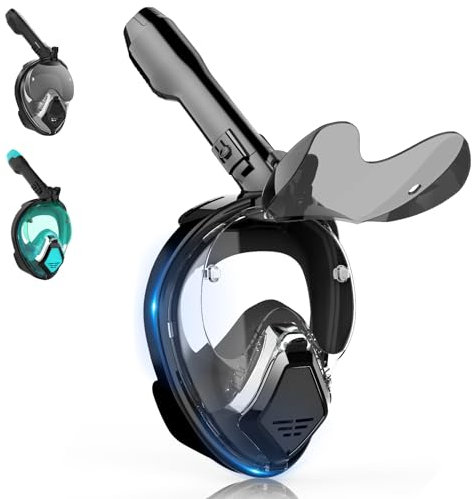 Schnorchelmaske für Erwachsene, Tauchermaske Erwachsene Mann mit Faltbarer Sonnenbrille, Vollmaske mit Kamera-Halterung, Vollgesichtsmaske 180° Sicht und Anti-Beschlag, Tauchmaske Brillenträger