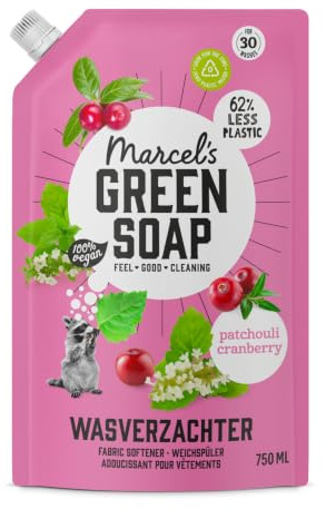 Marcel's Green Soap - Weichspüler Nachfüllbeutel Patschuli & Cranberry - Nachfüllpackung - Mikroplastikfreie Formel - Vegan - 30 Waschgänge - 750 ml