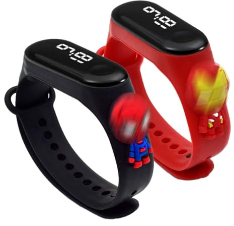 DNMH 2 Pezzi Spiider Ma/Iron ma Orologio Digitale per Bambini,Orologio Sportivo Cartoni Animati,Schermo LED Orologio per Bambino Bambina,Impermeabile Cinturino in Silicone-Cinturino Compatibile