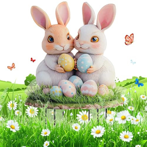 xinrongda Osterdeko Outdoor, Gartenstecker Osterhasen Ostern Deko, Frühlingsdeko Draußen, Gartenstecker Frühling Osterdeko Outdoor, Acryl Ostern Hase Garten Stecker für Draußen und Drinnen Gartendeko
