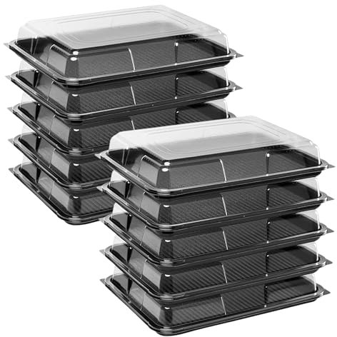 ZR SOLUTIONS Large Rectangular Food & Sandwich Platters with Lids – Durable Black Base Catering Trays for Cake, Buffet & Party Food, RE-USABLE (10)