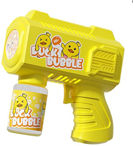 Pistola a Bolle per Bambini, Automatica Macchina di Sapone con 4 Pezzi Soluzione Bolla, 5000 + Bolle/Min, Luce LED, Estate per Festa/Spiaggia/Compleanno/Matrimonio