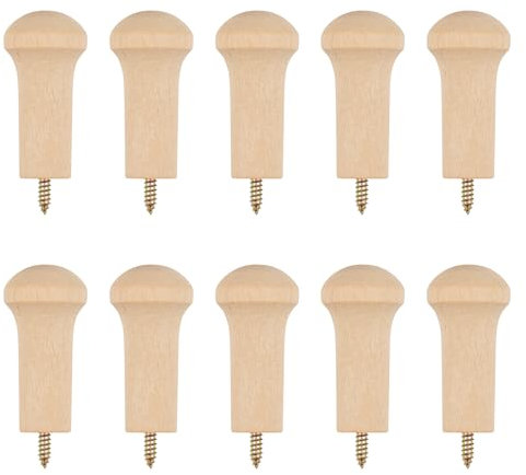 NICENEEDED 10 PCS Wooden Shaker Peg Screw-On Solid Wood Hooks, Long Unfinished Wood Shaker Pegs, Drying Wall Racks for Hanging Clothes Hats Keys Bags Towel Paint DIY