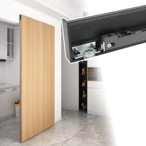 Concealed Wall Mount Sliding Barn Door Hardware, Invisible Sliding Door Rail with Bi-Directional Cushioning Pulley/Aluminum Track/Floor Track(0.8m/31.5in)