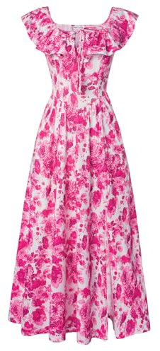 GRACE KARIN Women Summer Dress Ruffle Cap Sleeve Strap Front Split Floral Maxi Dresses for Wedding Graduation CL0213-14/Rose Red Floral XXL