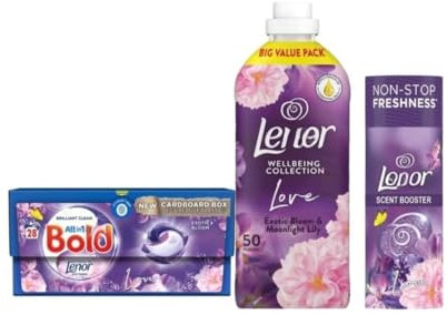 Laundry Detergent Bundle, 29 Washes Pods, 50 Washes Fabric Conditioner, 176g Exotic Bloom Scent Booster