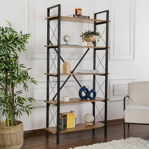 Dmora Bücherregal Martone 90x33,5x180 cm Braun, 5 Böden