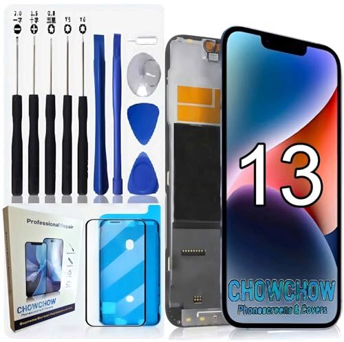 CHOWCHOW - Kit de repuesto para iPhone 13 LCD/OLED y marco de pantalla, con protector de pantalla de vidrio templado, dureza 9H, pantalla con herramientas de reparación, kit de pantalla LCD / OLED de