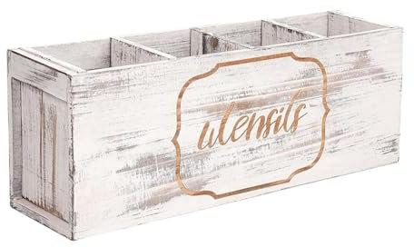 Baoblaze Range-couverts en bois, organiseur d'argenterie, gain de place, rangement d'ustensiles de cuisine, boîte de tri pour garde-manger, salle à, Blanc