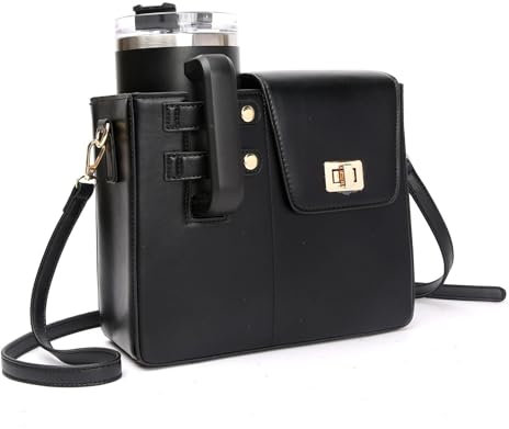 GXGSDM Sac à bandoulière for gourde, sac à main for femme, sac de voyage avec porte-gourde, bandoulière réglable, sac de rangement portable for gourde d'extérieur(Black)